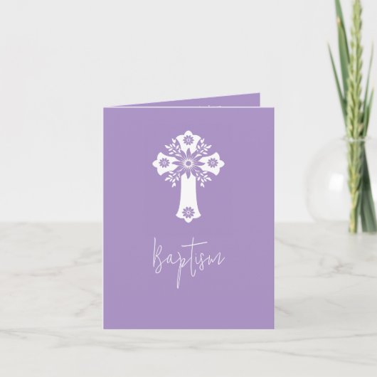 Photo Invitation Simple Baptism Cross Lilac Feestdagen Kaart (Voorkant)