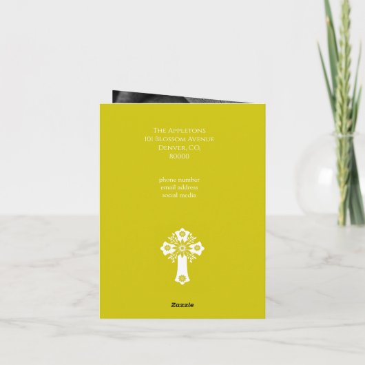Photo Invitation Simple Baptism Cross Yellow Feestdagen Kaart (Achterkant)
