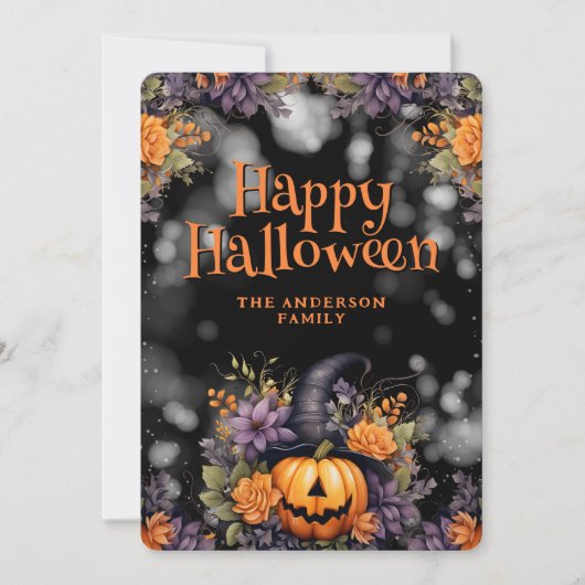 Photo Jack O’Lantern Hat Floral Halloween Card Feestdagenkaart (Voorkant)