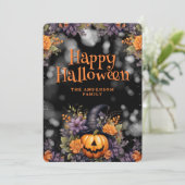 Photo Jack O’Lantern Hat Floral Halloween Card Feestdagenkaart (Staand voorkant)