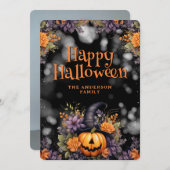 Photo Jack O’Lantern Hat Floral Halloween Card Feestdagenkaart (Voorkant / Achterkant)