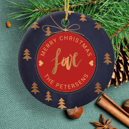 PHOTO-kerstdecor Joy Love Navy Blue Custom Keramisch Ornament