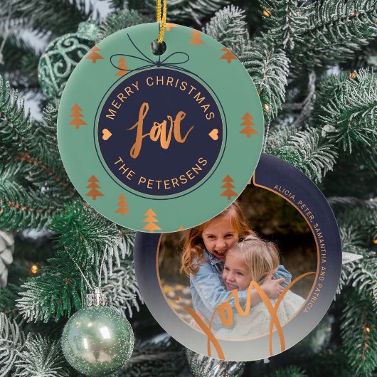 PHOTO-kerstdecor Joy Love Navy Sage Custom Keramisch Ornament