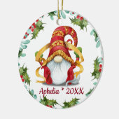 PHOTO Kerstmis Gnomes Holly Berry Wreath Holiday Keramisch Ornament (Links)