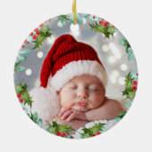 PHOTO Kerstmis Gnomes Holly Berry Wreath Holiday Keramisch Ornament (Achterkant)