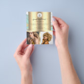 Photo Logo QR Code Promotional Gold Green Marble Flyer (Hand)