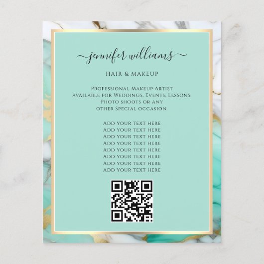 Photo Logo QR Code Promotional Gold Green Marble Flyer (Achterkant)