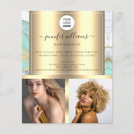 Photo Logo QR Code Promotional Gold Green Marble Flyer (Voorkant)