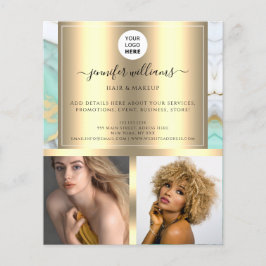 Photo Logo QR Code Promotional Gold Green Marble Flyer
