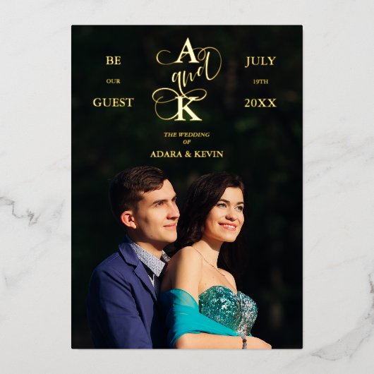 Photo Luxury Real Golden Fancy Calligraphy Folie Uitnodiging (Voorkant)