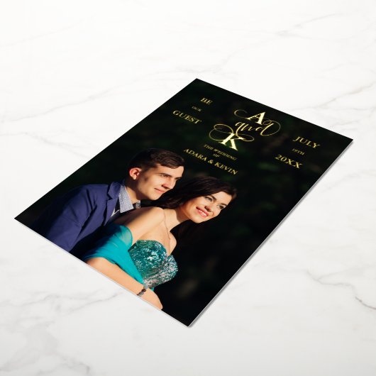 Photo Luxury Real Golden Fancy Calligraphy Folie Uitnodiging (Gedraaid)