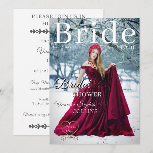 Photo Magazine Cover Bridal Shower Kaart (Voorkant / Achterkant)