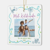 Photo Mele Kalikimaka Blue Purple Doodle Christmas Keramisch Ornament (Links)