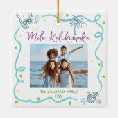 Photo Mele Kalikimaka Blue Purple Doodle Christmas Keramisch Ornament (Achterkant)