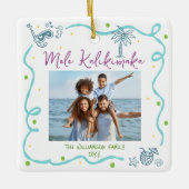 Photo Mele Kalikimaka Blue Purple Doodle Christmas Keramisch Ornament (Voorkant)