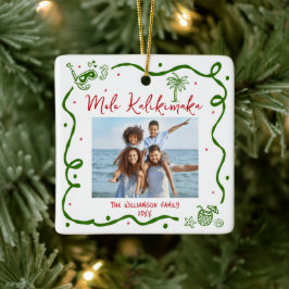 Photo Mele Kalikimaka Red Green Doodles Christmas Keramisch Ornament