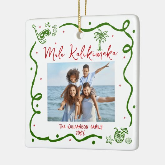 Photo Mele Kalikimaka Red Green Doodles Christmas Keramisch Ornament (Links)