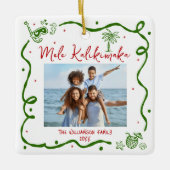 Photo Mele Kalikimaka Red Green Doodles Christmas Keramisch Ornament (Voorkant)
