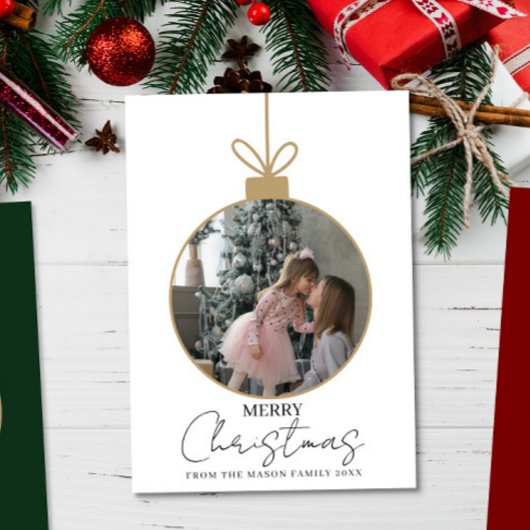 photo Merry Christmas bauble Photo Card Kaart