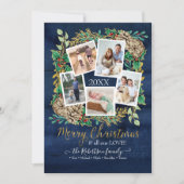 PHOTO Merry KerstGreenery Wreath Navy Wood Feestdagenkaart (Voorkant)