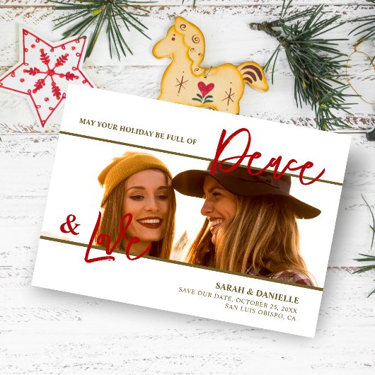 Photo Minimalist Chic Sophisticated Fake Gold Red  Save The Date