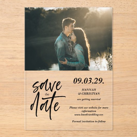Photo Minimalist Save the date Acryl Uitnodigingen (Voorkant)