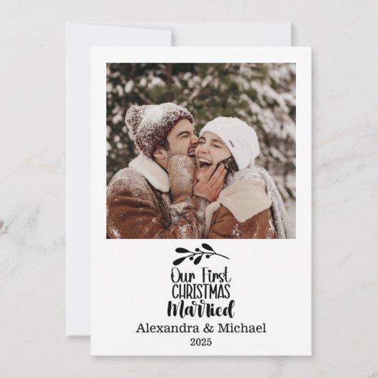 Photo Minimialist Our First Christmas Married Feestdagenkaart (Voorkant)