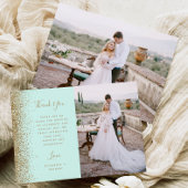 Photo Mint Green Gold Glitter Script Wedding Bedankkaart