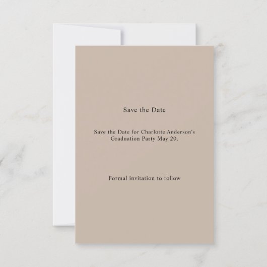 Photo mocha beige Graduation party Save the Date (Achterkant)