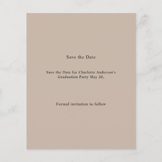 Photo mocha beige Graduation Save the Date Flyer (Achterkant)