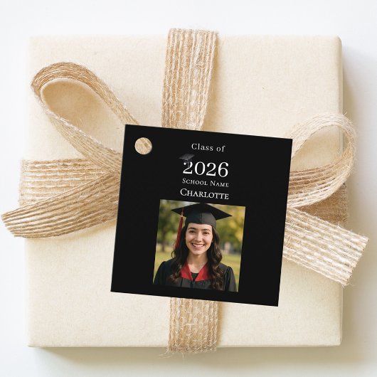 Photo modern black Graduation Party DIY Bedankjes Labels