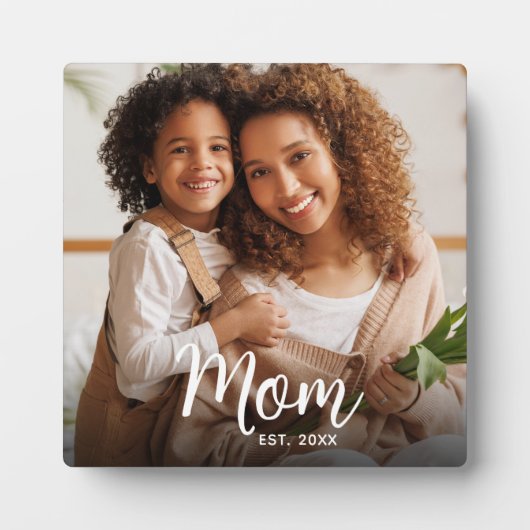 Photo Mom Established Date Black Custom Script Fotoplaat (Voorkant)