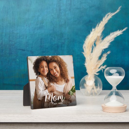 Photo Mom Established Date Black Custom Script Fotoplaat (Insitu)
