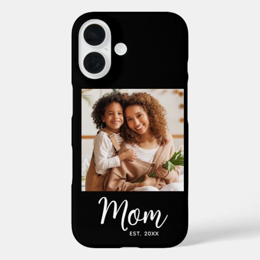 Photo Mom Established Date Black White Script Gift Case-Mate iPhone Case (Achterkant)