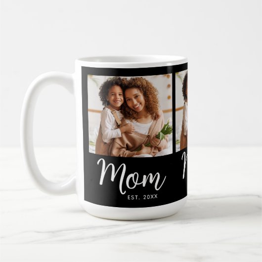 Photo Mom Established Date Black White Script Gift Koffiemok (Links)
