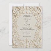 Photo Monogram Embossed Baroque Wedding Invitation Kaart (Achterkant)