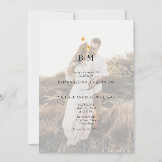 Photo Monogram Minimalist Wedding Kaart (Voorkant)
