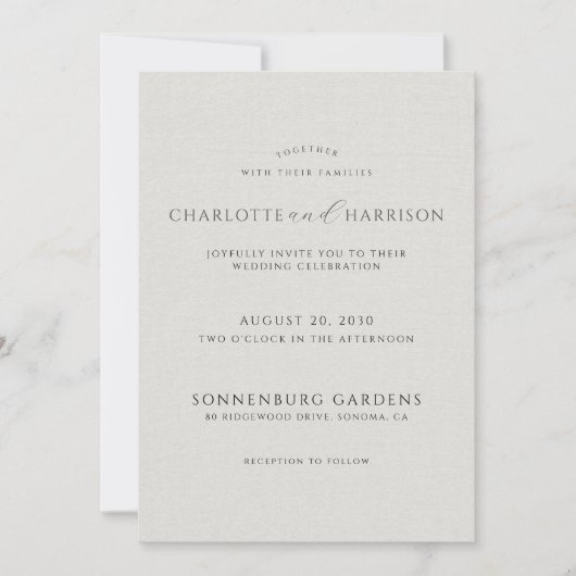 Photo Monogram White Faux Linen Wedding Invitation Kaart (Voorkant)