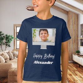 Photo name birthday boy blue t-shirt