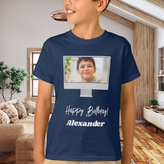 Photo name birthday boy blue t-shirt