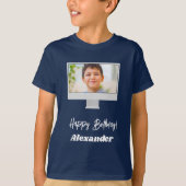 Photo name birthday boy blue t-shirt (Voorkant)