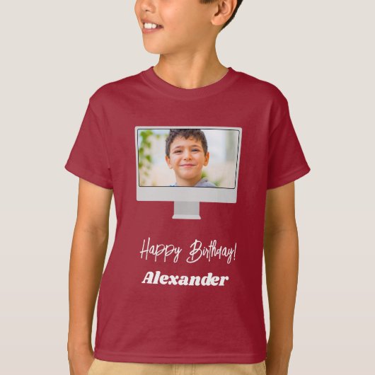 Photo name birthday boy red t-shirt (Voorkant)