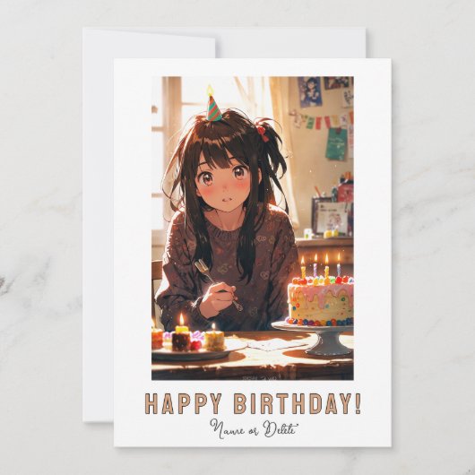 *PHOTO NAME Birthday Cake ANIME Girl  Kaart (Voorkant)