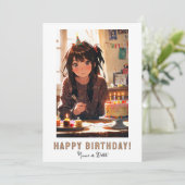 *PHOTO NAME Birthday Cake ANIME Girl  Kaart (Staand voorkant)