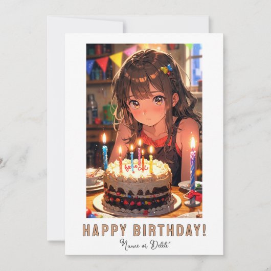 *PHOTO NAME Birthday Cake ANIME Young Girl  Kaart (Voorkant)