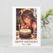 *PHOTO NAME Birthday Cake ANIME Young Girl  Kaart (Staand voorkant)