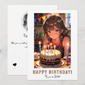 *PHOTO NAME Birthday Cake ANIME Young Girl  Kaart (Voorkant / Achterkant)