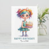 *PHOTO NAME Birthday Cake Cute Young Girl  Kaart (Staand voorkant)
