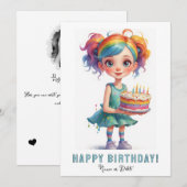 *PHOTO NAME Birthday Cake Cute Young Girl  Kaart (Voorkant / Achterkant)