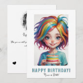 *PHOTO NAME Birthday Card Girl Cake Rainbow Kaart (Voorkant / Achterkant)